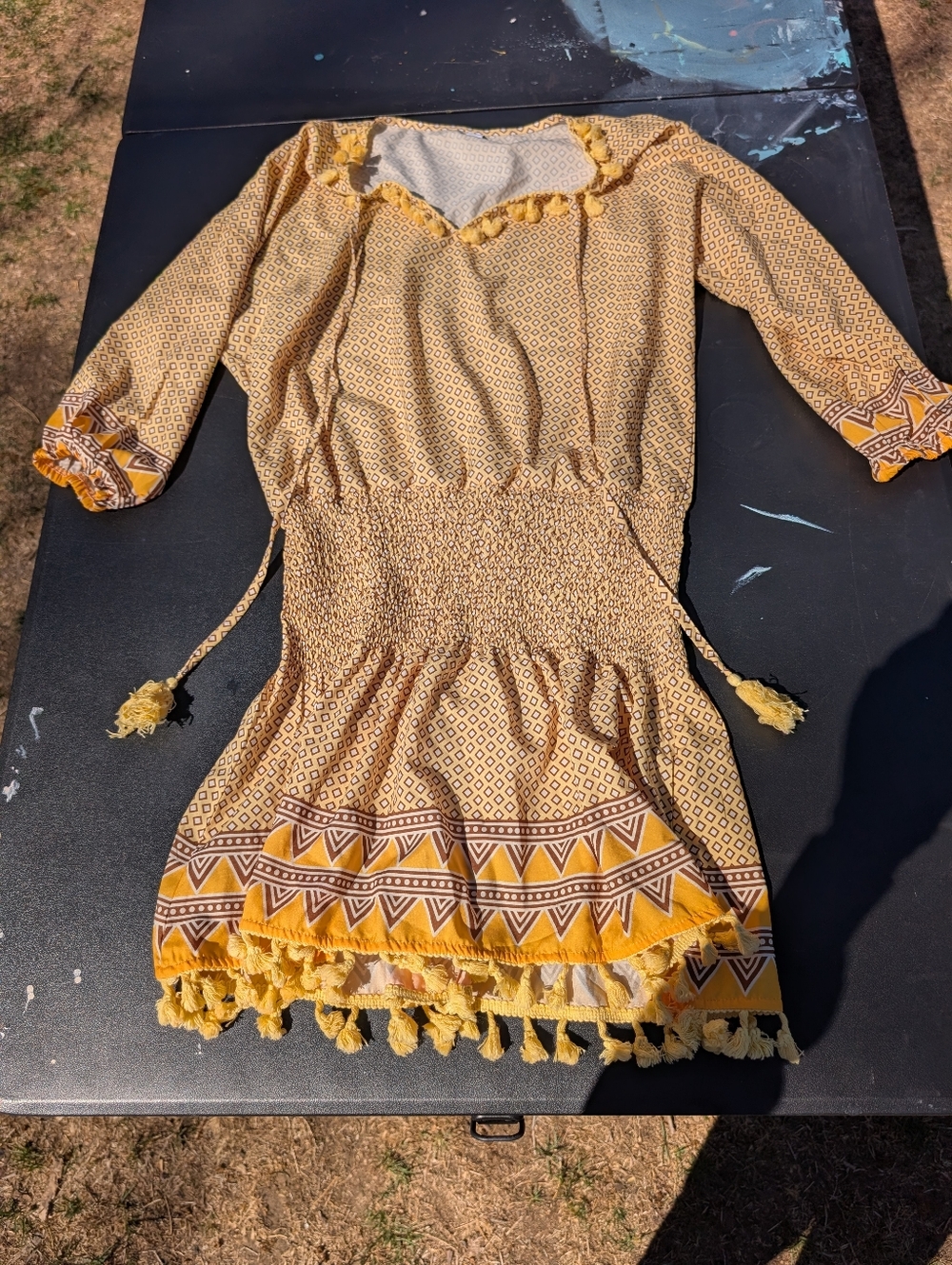 Girls' Yellow Tassel Hem Boho Dress